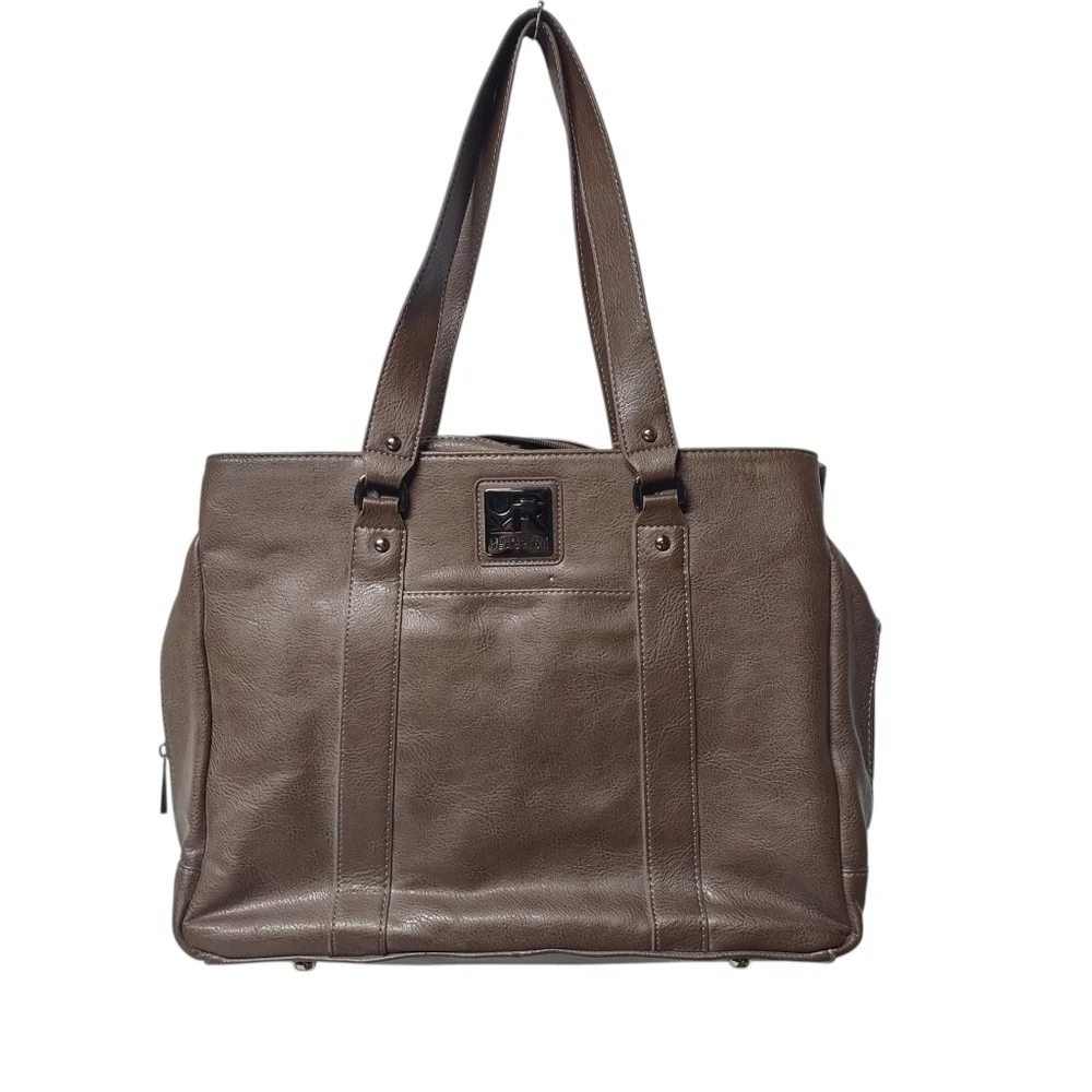 Kenneth Cole Taupu Leather Big Briefcase Tote 3 Compartments Many Pockets
